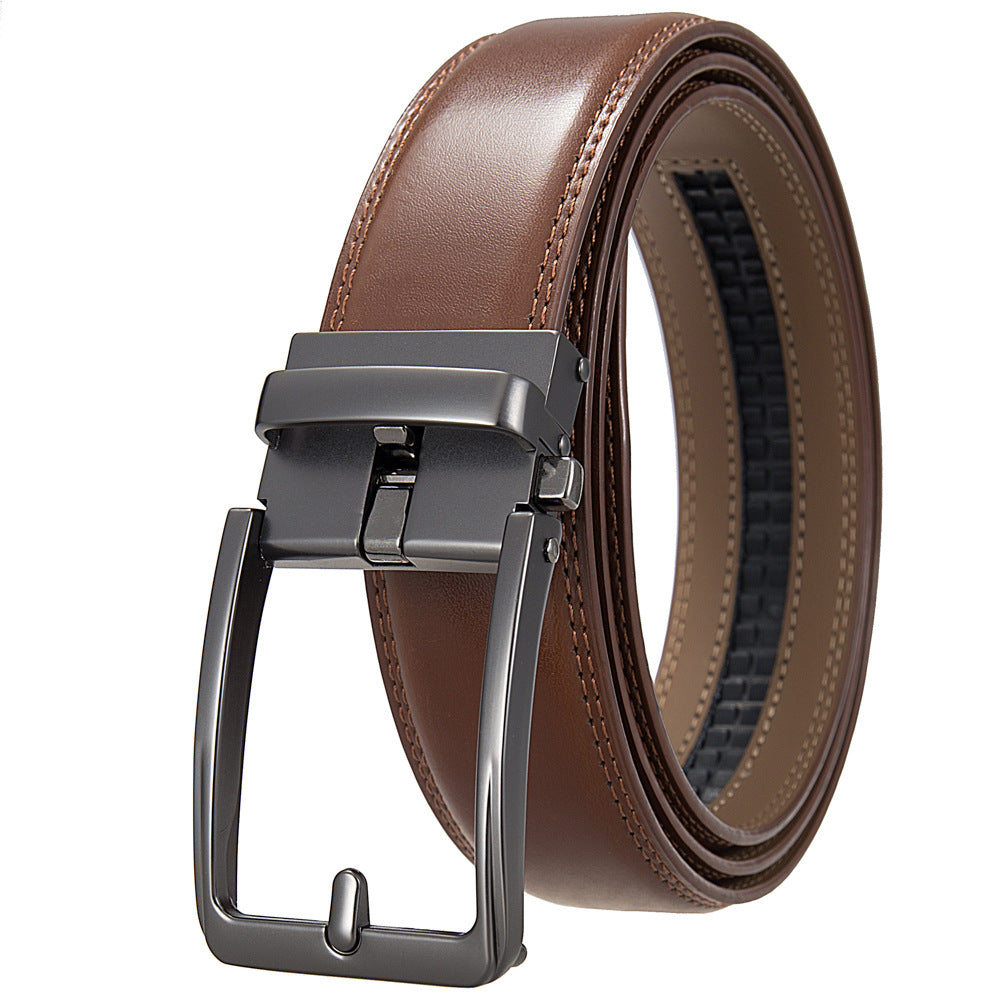 Ceinture homme Max Lux 60 en cuir marron avec boucle automatique rectangulaire grise, finition lisse 95T. #fullwidth
