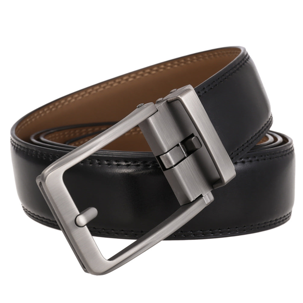 Ceinture homme Max Lux 95 noire avec boucle argentée automatique rectangulaire sobre en cuir de vachette refendu