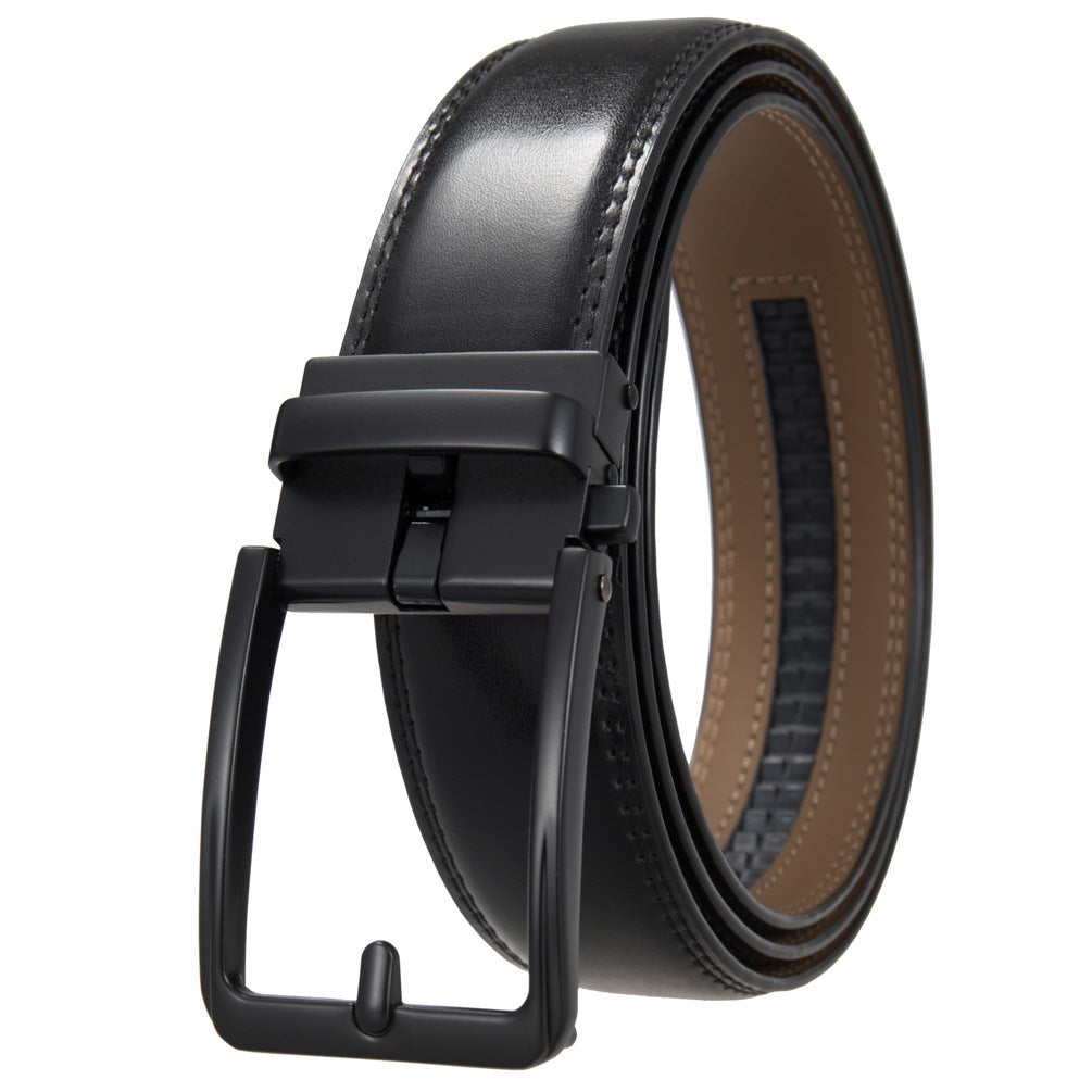 Ceinture Max Lux 95 pour homme, en cuir noir lisse avec boucle automatique rectangulaire noire. #fullwidth