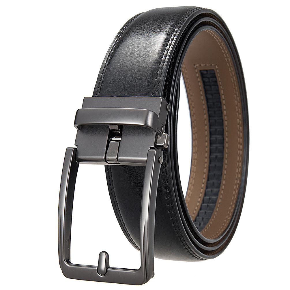 Ceinture homme Max Lux 95 en cuir noir avec boucle rectangulaire en métal gris anthracite. Style moderne et polyvalent, largeur 3,5 cm.