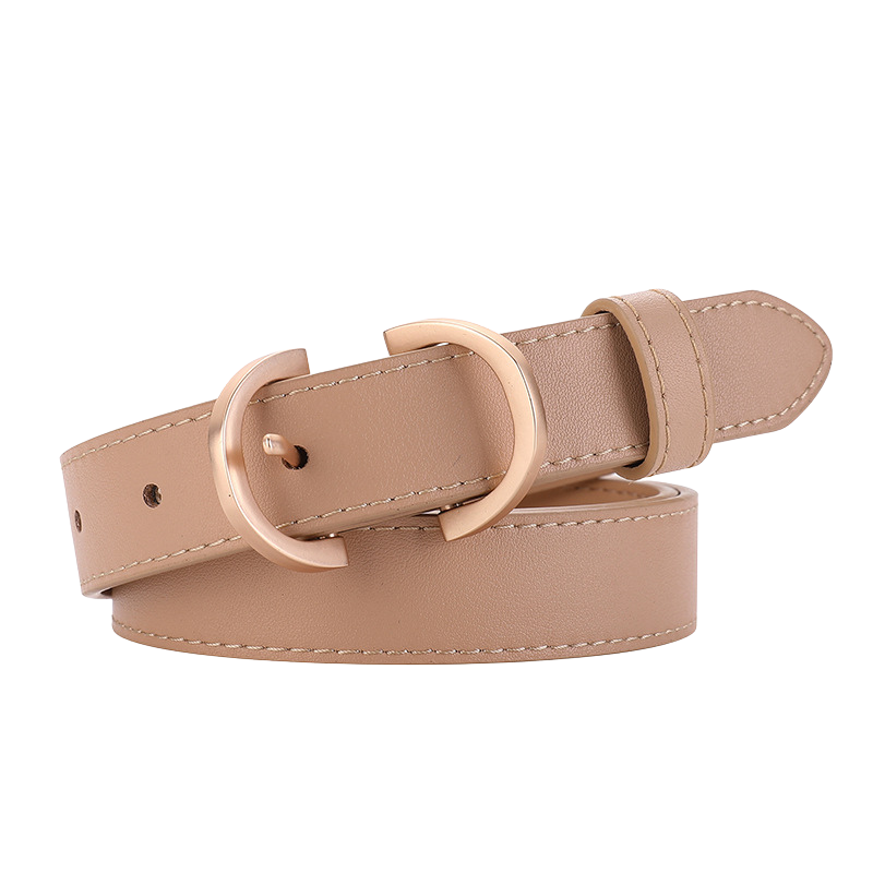 Ceinture femme Mélodieuse en cuir beige avec boucle dorée ovale allongée