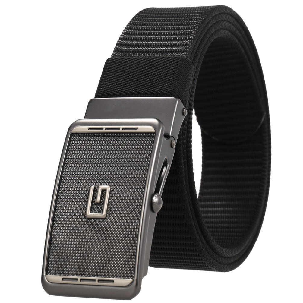 Ceinture homme Monet noire avec boucle automatique argentée texturée et logo carré