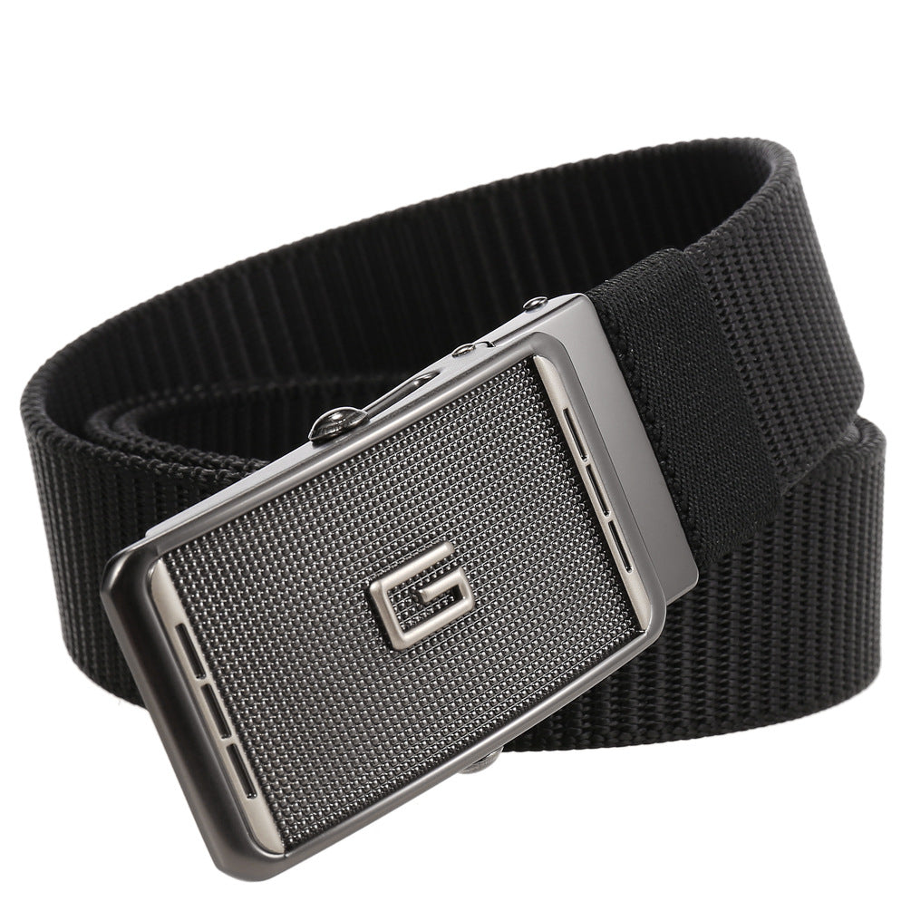 Ceinture homme Monet noire avec boucle automatique en alliage argenté et texture grillagée #fullwidth
