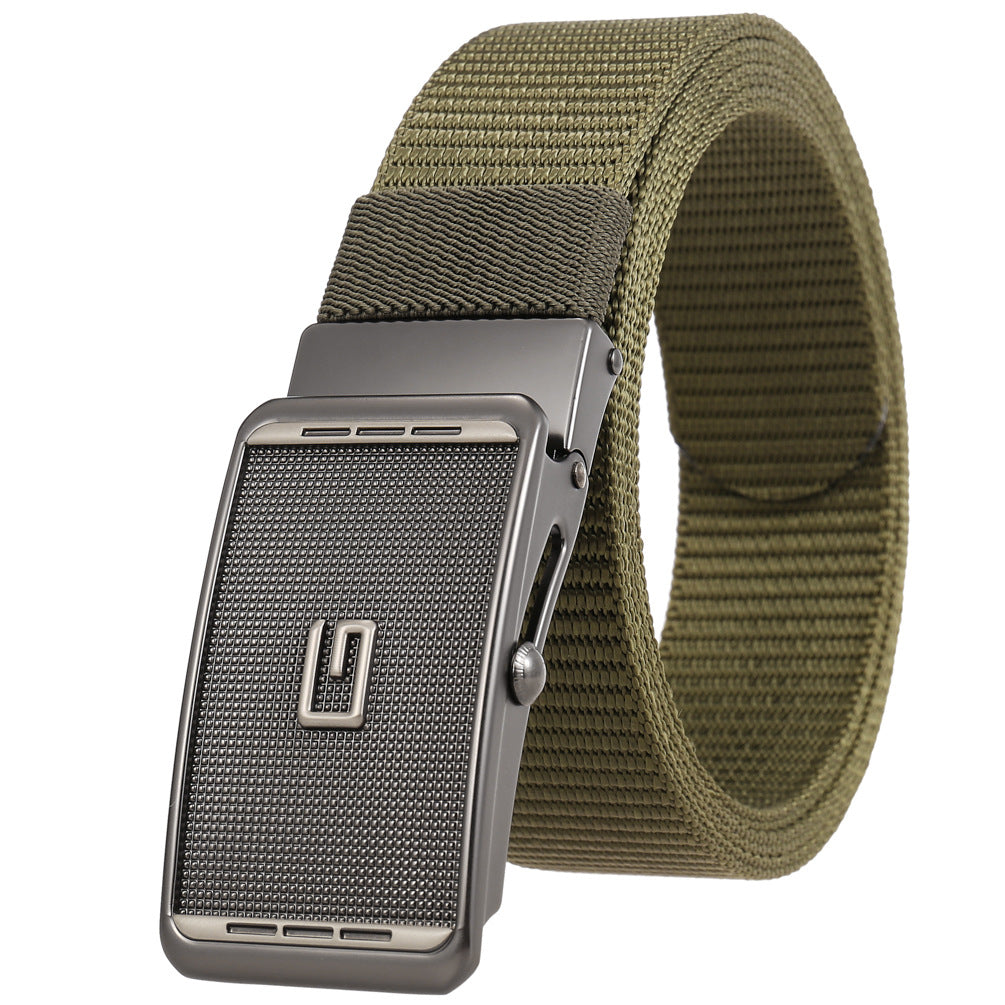 Ceinture homme Monet verte avec boucle automatique en alliage argenté et finition grillagé