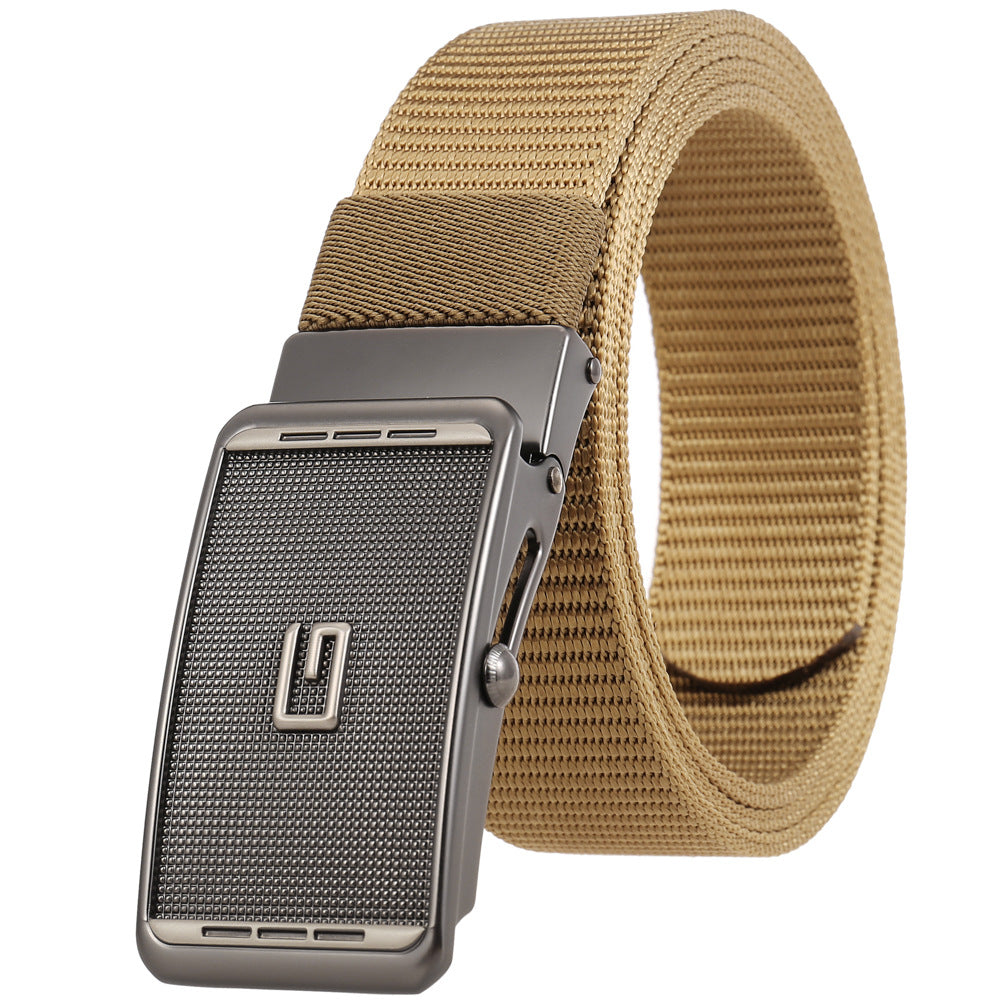 Ceinture homme Monet beige en tissu avec boucle automatique grise texturée argentée
