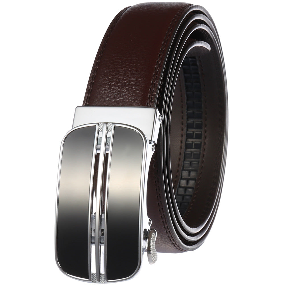 Ceinture Montmart pour homme en cuir marron avec boucle automatique argentée et design moderne