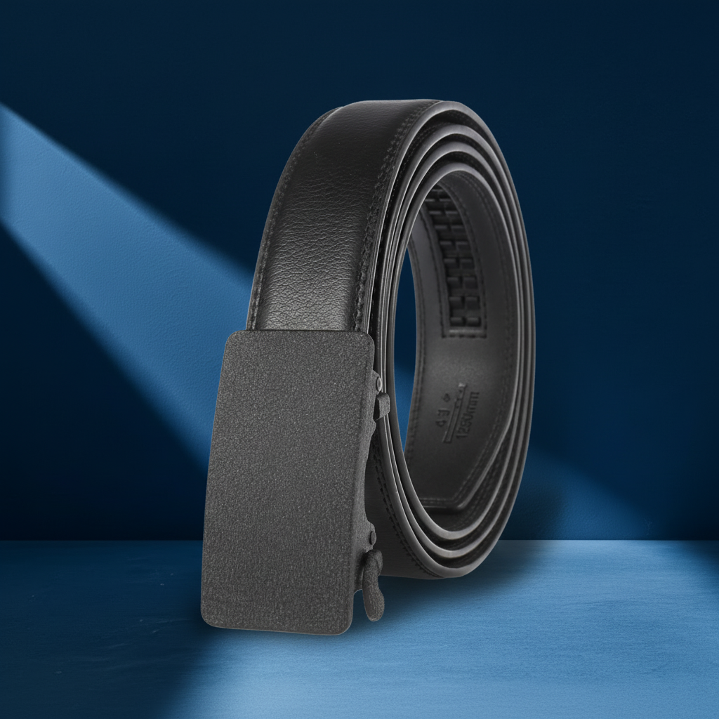 Ceinture homme Moscou 20 noire en cuir de vachette refendu avec boucle automatique rectangulaire en métal noir. #fullwidth