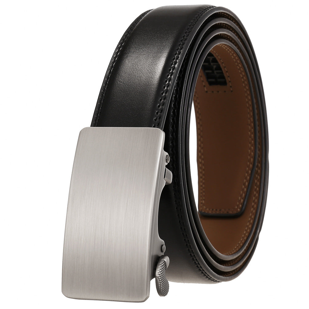 Ceinture homme Moscou 95 noire en cuir de vachette refendu, avec boucle automatique rectangulaire argentée et finition soignée.