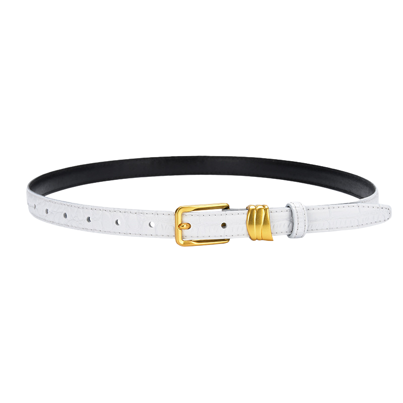 Ceinture fine blanche pour femme, modèle Mystique, avec boucle dorée et détails texturés