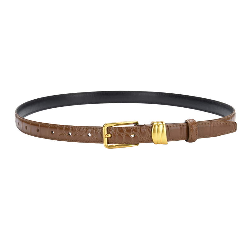 Ceinture femme Mystique marron avec boucle rectangulaire argentée et détails dorés