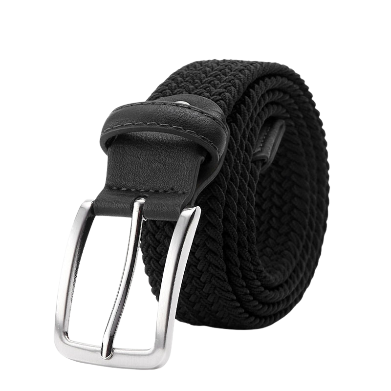 Ceinture tressée élastique homme Nantes 1 noire avec boucle argentée