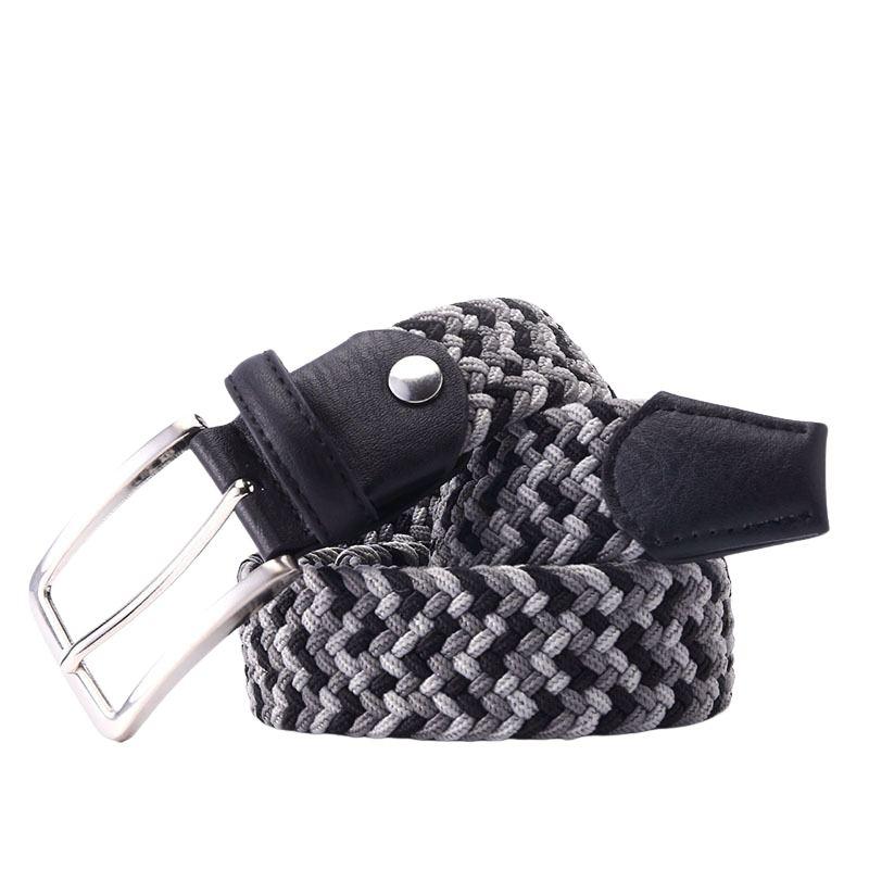 Ceinture homme Nantes 4 tressée élastique bicolore noir et gris avec boucle argentée