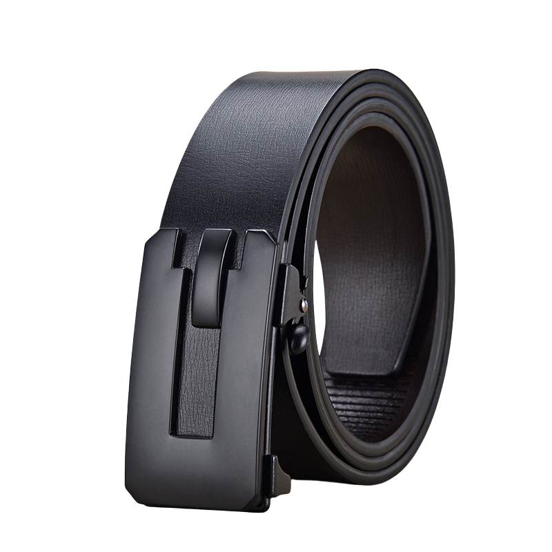 Ceinture pour homme Nice en cuir refendu noir avec boucle rectangulaire automatique noir mat