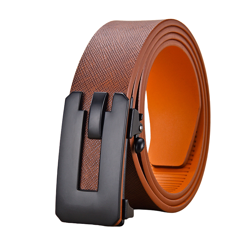 Ceinture homme Nice marron avec boucle automatique noir mat et doublure orange