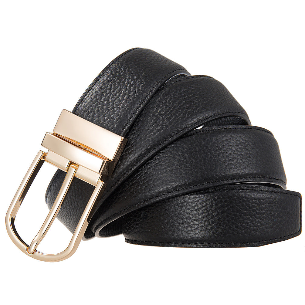 Ceinture homme Nils en cuir de vachette noir grainé, boucle ardillon dorée, réversible.