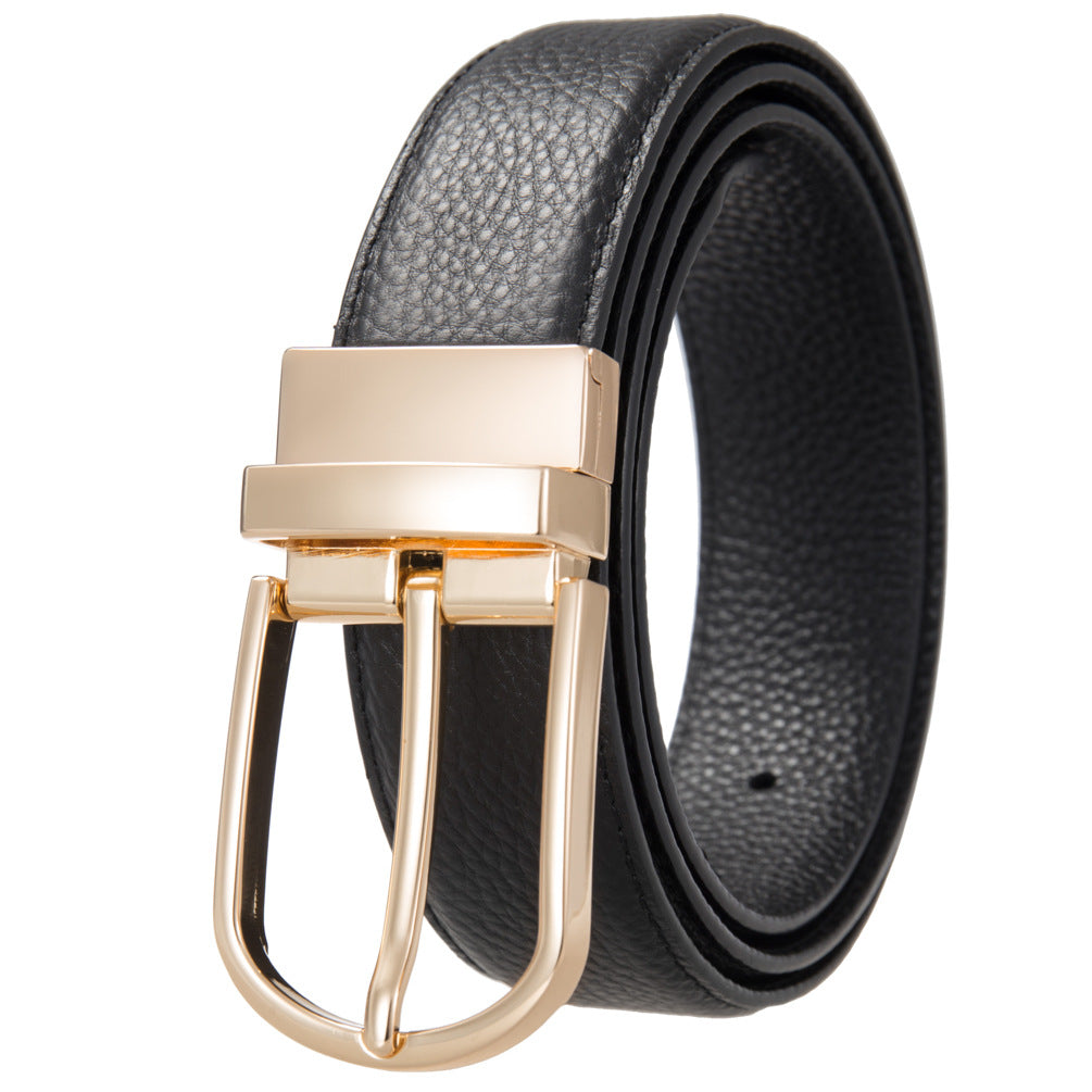 Ceinture homme Nils en cuir noir avec boucle ardillon dorée, finition texturée 20T.