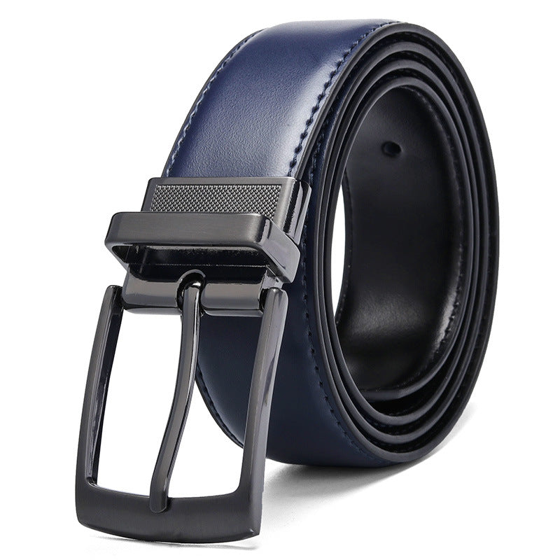 Ceinture NilsLux pour homme en cuir bleu avec boucle rectangulaire rotative en alliage noir