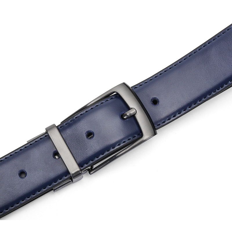 Ceinture NilsLux bleue pour homme en cuir refendu lisse avec boucle rectangulaire rotative en alliage
