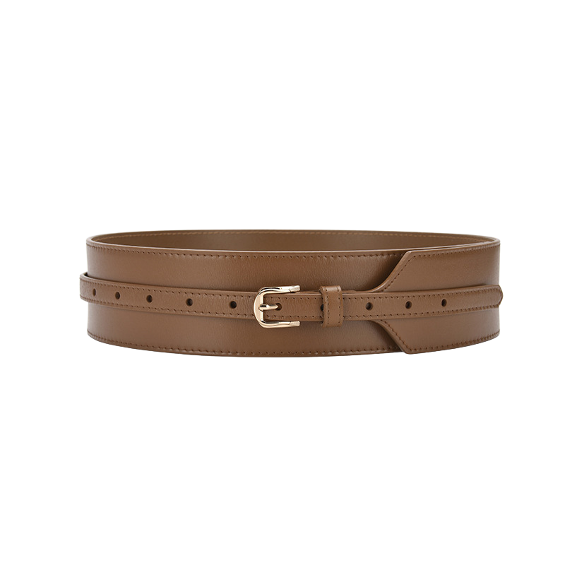 Ceinture femme Noble en cuir marron avec boucle dorée et finition lisse, largeur 2,8 cm.