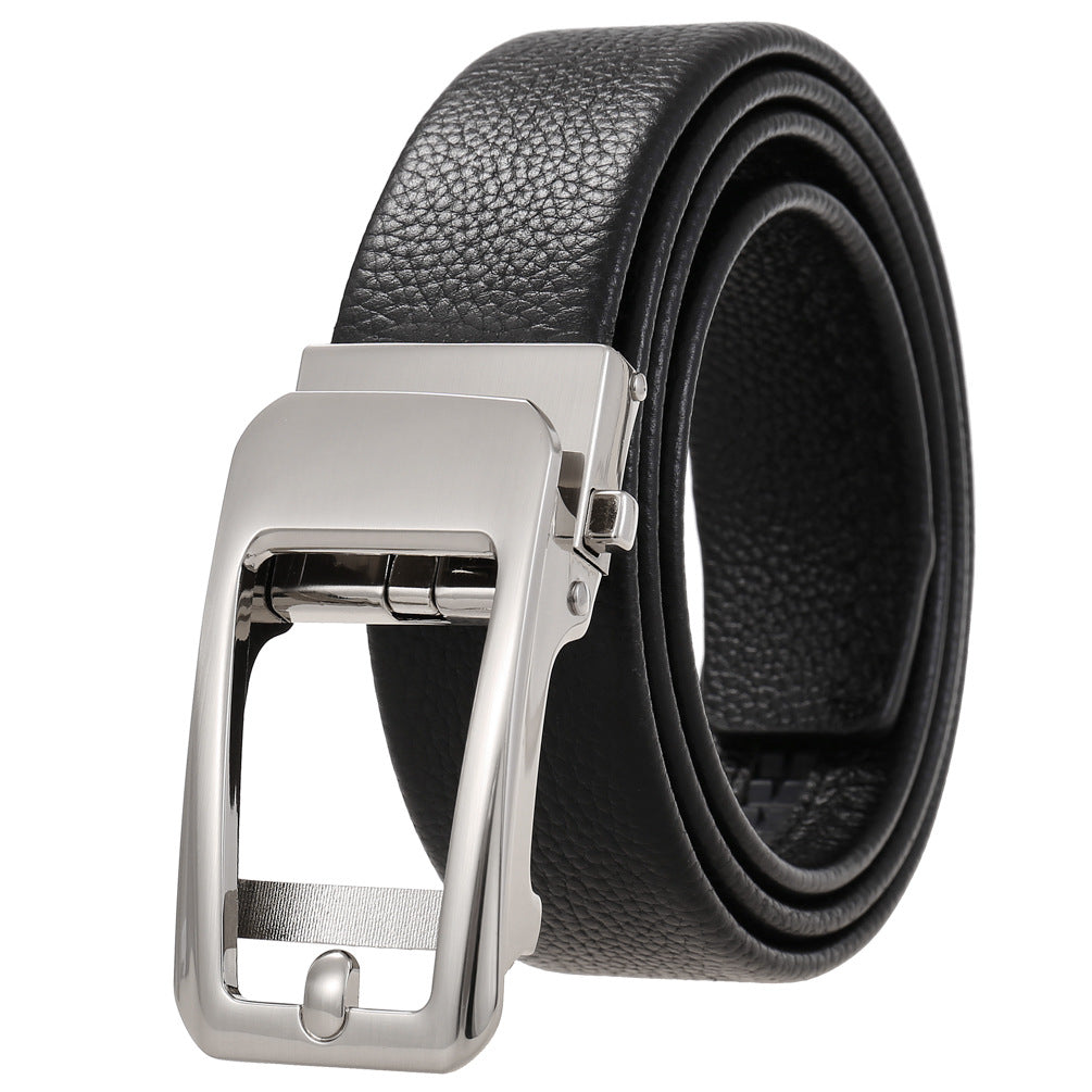 Ceinture homme Noé en cuir noir grainé avec boucle rectangulaire argentée automatique