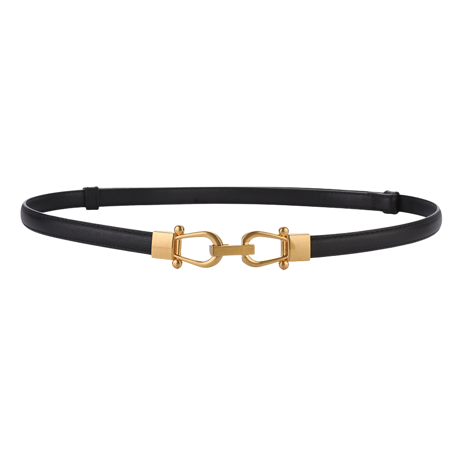 Ceinture fine Nuance en cuir noir avec boucle dorée en forme de maillons enchaînés