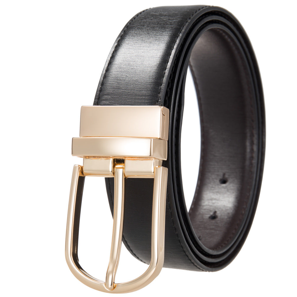 Ceinture homme Olive en cuir noir réversible avec boucle ardillon dorée #fullwidth