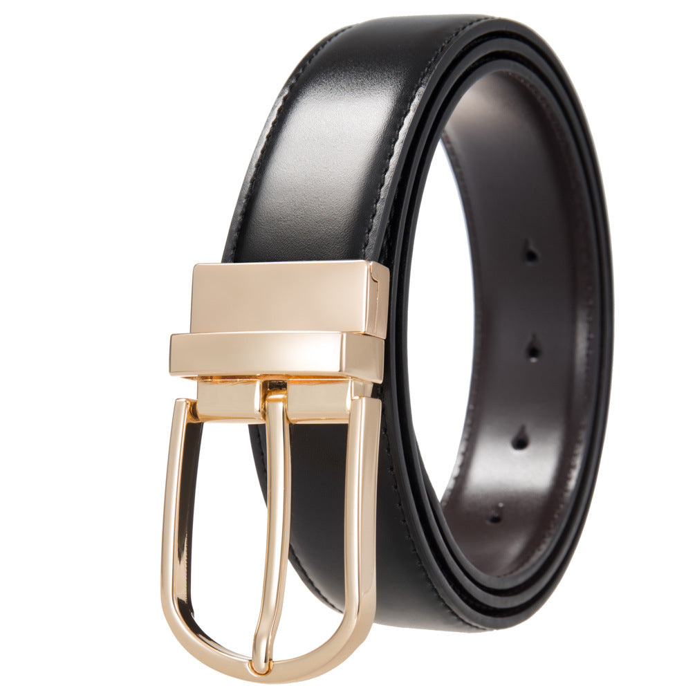 Ceinture homme Olive 95 noire avec boucle ardillon dorée finition brillante. Lanière en cuir de vachette lisse, 3,1 cm de large.