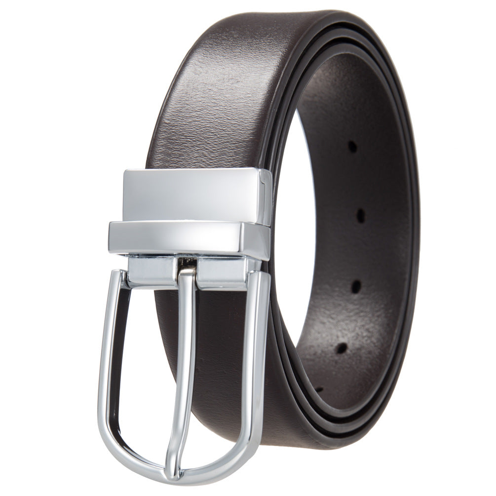 Ceinture homme Olivier en simili cuir marron avec boucle ardillon argentée brillante.