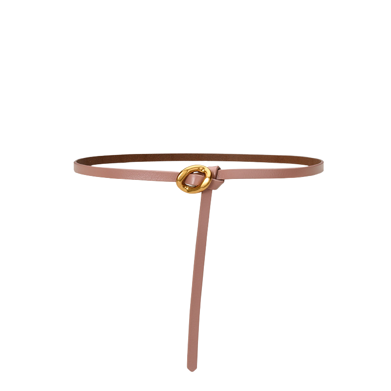Ceinture fine Ombrelle en cuir rose pâle avec boucle dorée, longueur 105 cm