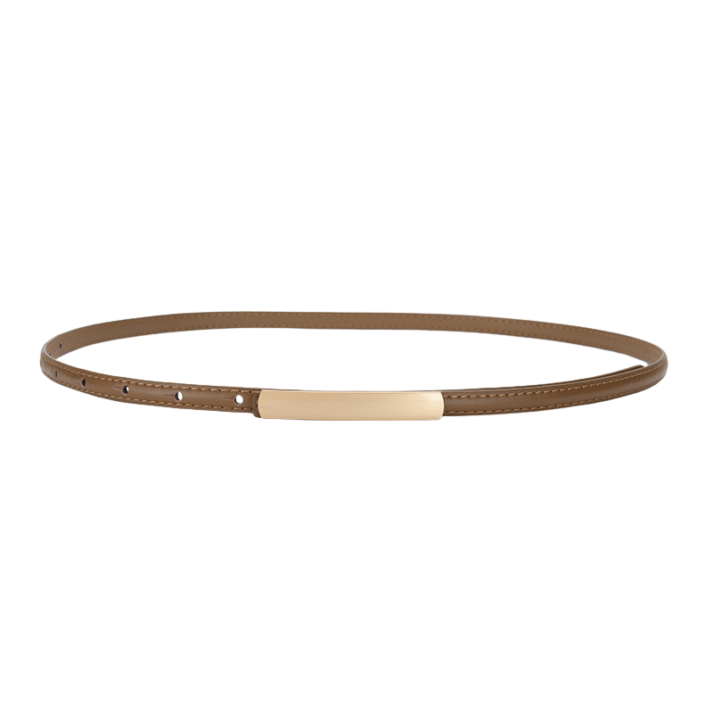 Ceinture fine Ondine en cuir marron avec boucle dorée rectangulaire