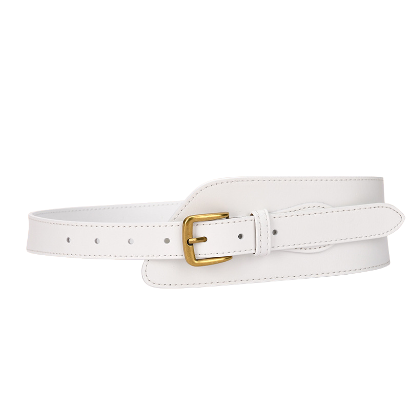 Ceinture large structurante Opulence en cuir blanc avec boucle carrée dorée et ardillon