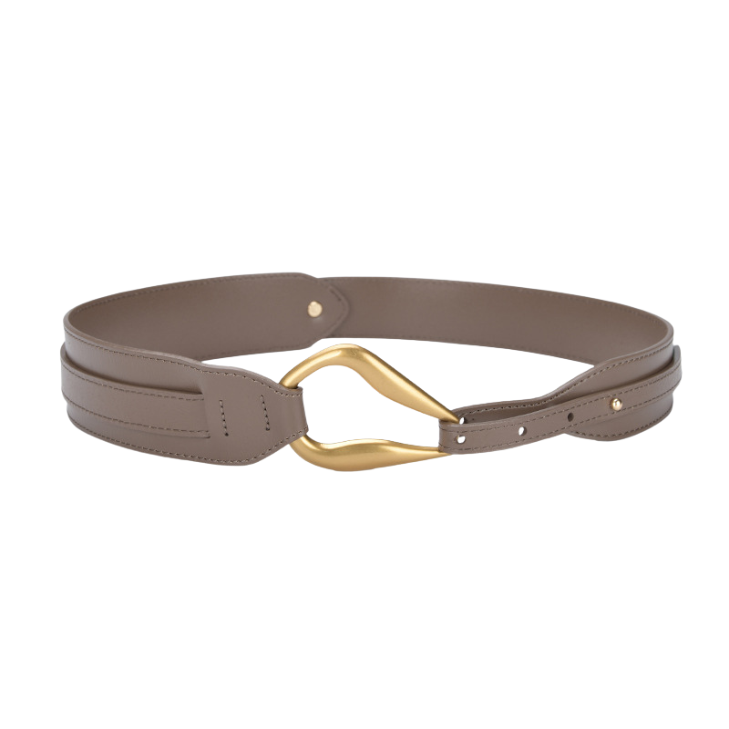 Ceinture femme Orchidée en cuir beige avec boucle dorée finition vernie brillante.
