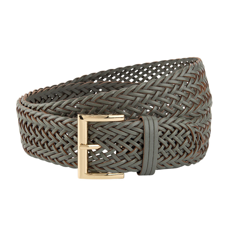Ceinture femme Oriane en simili cuir recyclé tressé gris avec boucle ardillon rectangulaire dorée