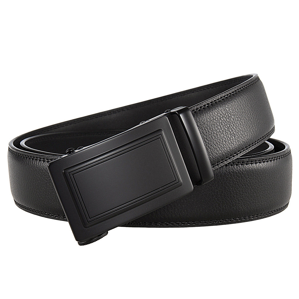Ceinture Paname 20 pour homme en cuir de vachette noir avec boucle automatique rectangulaire noire brillante.
