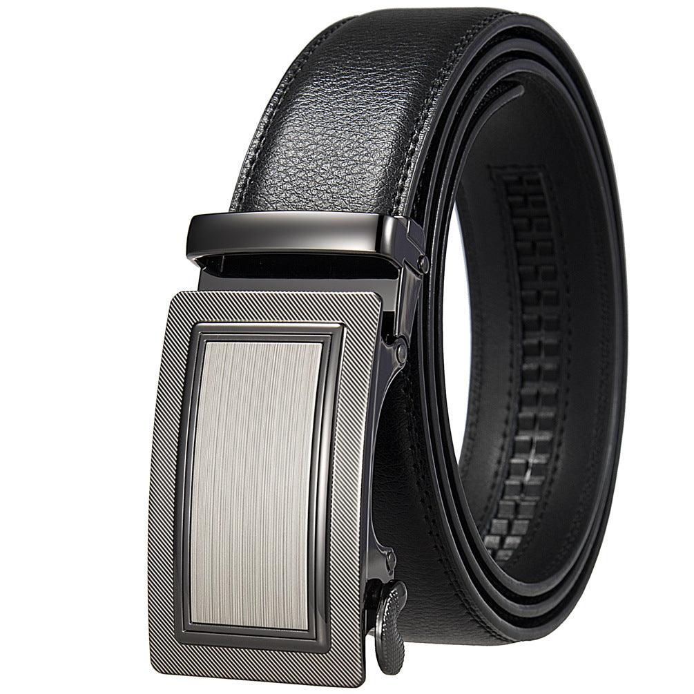 Ceinture pour homme Paname 20 en cuir noir avec boucle rectangulaire argentée brossée et détails texturés