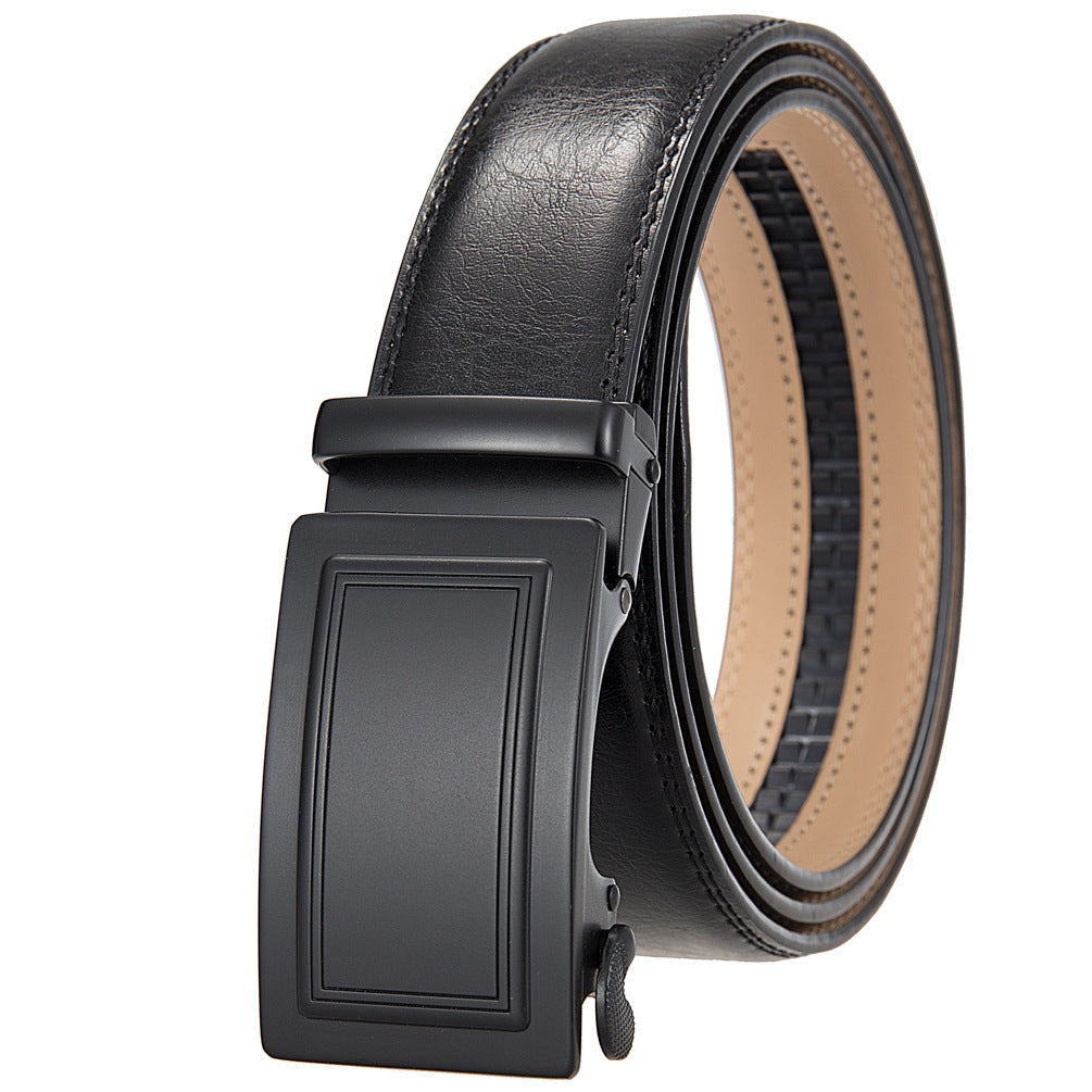 Ceinture Paname 60 pour homme en cuir noir avec boucle automatique rectangulaire noire mate.