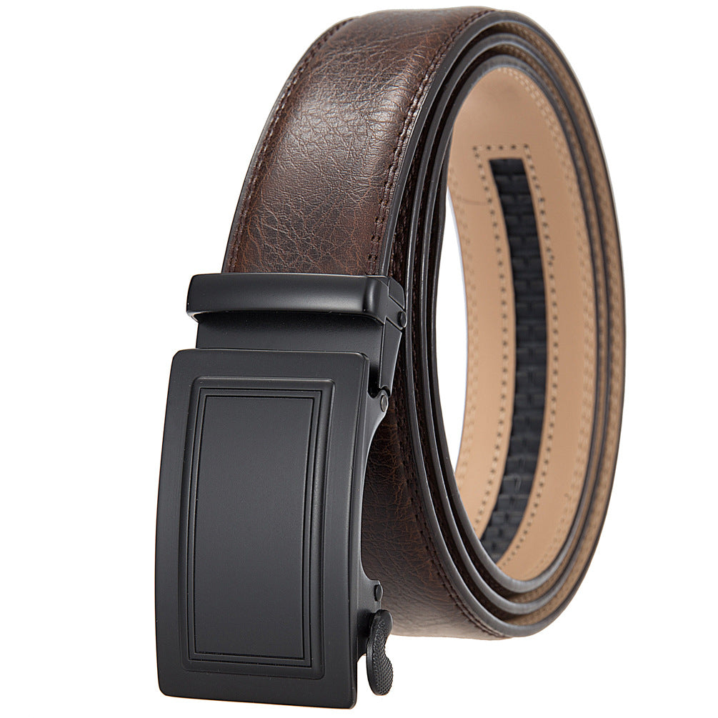 Ceinture homme Paname 60 en cuir de vachette marron avec boucle automatique noire mate