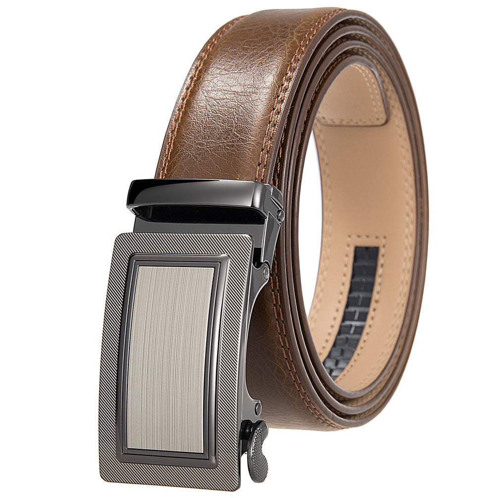 Ceinture Paname 60 pour homme en cuir marron avec boucle automatique argentée et finitions texturées.