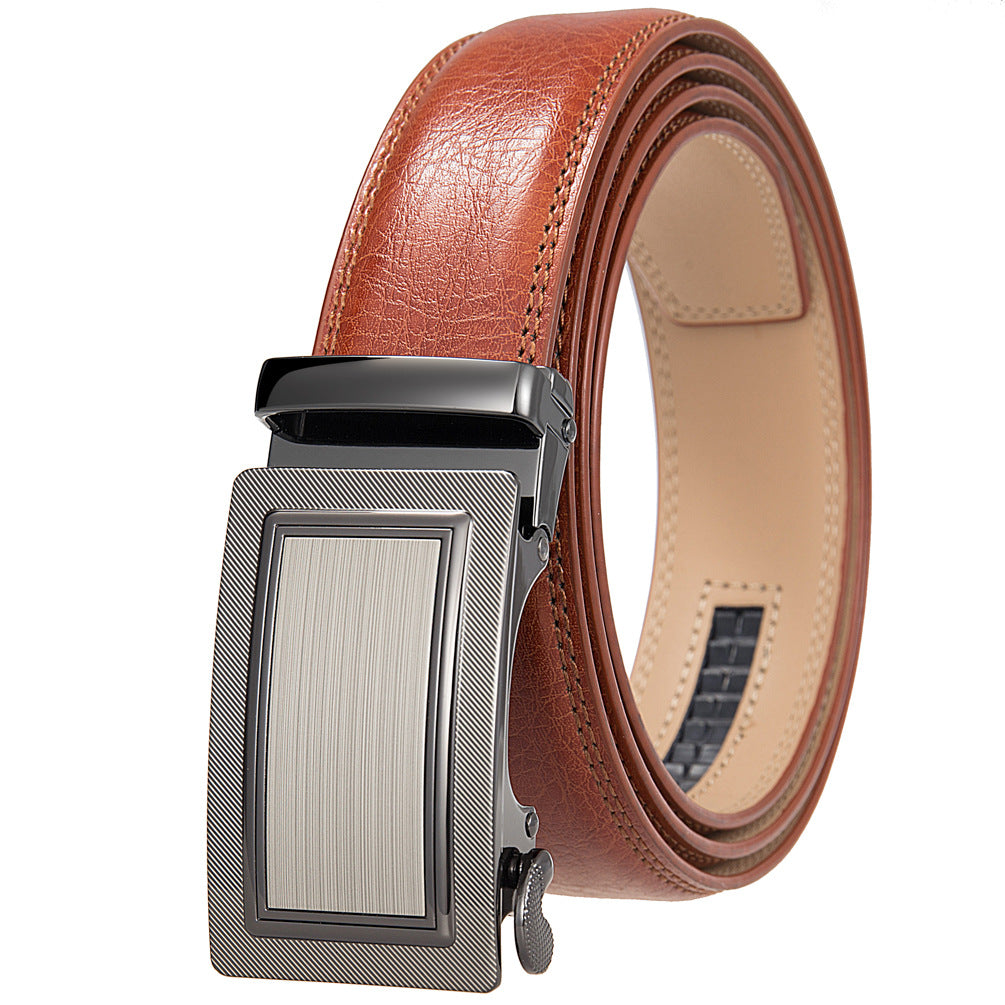 Ceinture Paname 60 marron clair pour homme avec boucle automatique rectangulaire argentée et finition striée sur le pourtour.