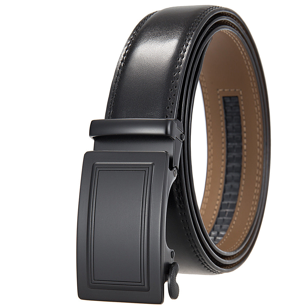 Ceinture Paname 95 pour homme en cuir noir avec boucle automatique rectangulaire noire brillante.