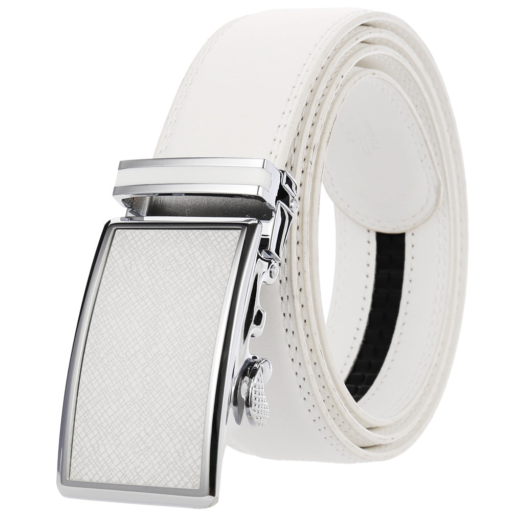 Ceinture homme Parisien 20 en cuir blanc avec boucle automatique rectangulaire argentée et finition texturée #fullwidth