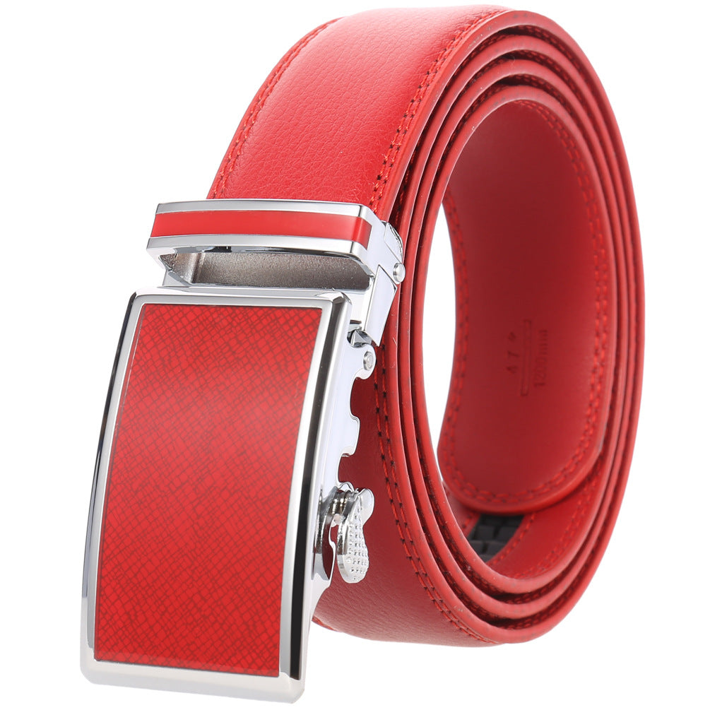 Ceinture homme Parisien 20 rouge avec boucle automatique rectangulaire argentée et rouge