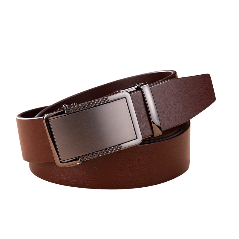 Ceinture en cuir marron pour homme, modèle Pascal Lux 95, avec boucle automatique rectangulaire en alliage bronze foncé.