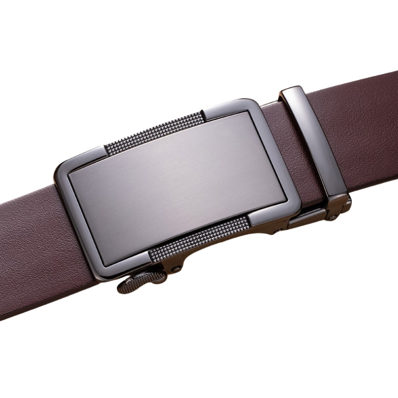 Ceinture homme Pascal Lux 95 en cuir marron avec boucle automatique rectangulaire en alliage bronze foncé.