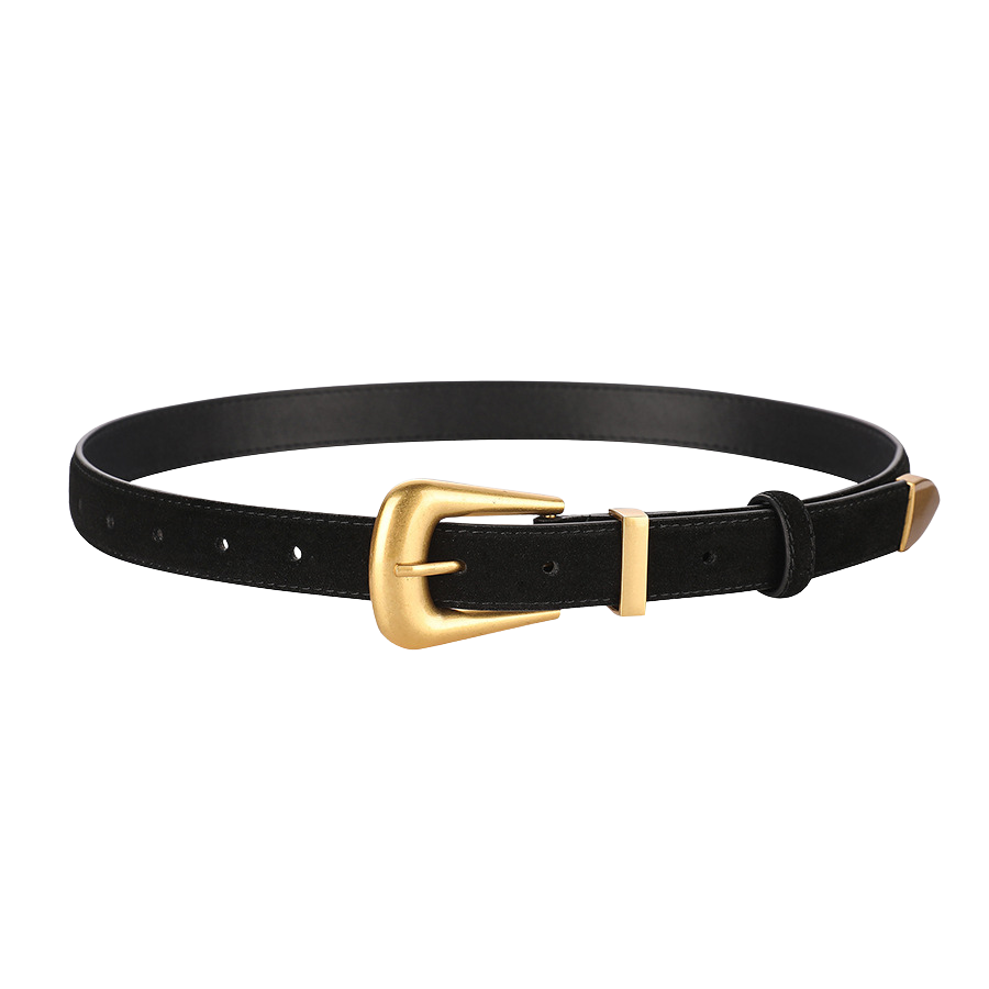 Ceinture femme Pauline 1 noire en suède avec boucle ardillon dorée style vintage
