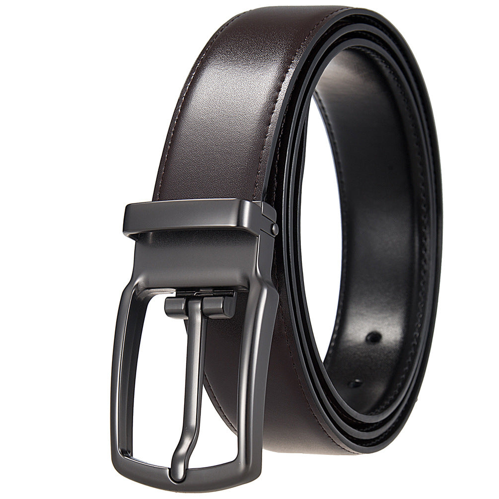 Ceinture PaulOr homme en cuir marron et noir avec boucle ardillon gunmetal rotative