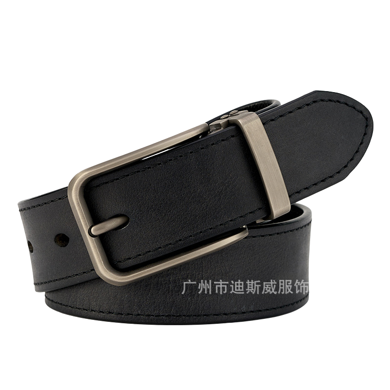 Ceinture Prouste noire pour homme en cuir pleine fleur avec boucle ardillon rectangulaire argentée.