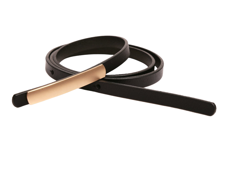 Ceinture fine pour femme Pureté en cuir noir avec boucle rectangulaire dorée, design minimaliste coréen.