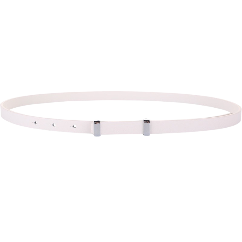 Ceinture femme Quintessence en cuir blanc avec boucle rectangulaire argentée plate, largeur 1,4 cm