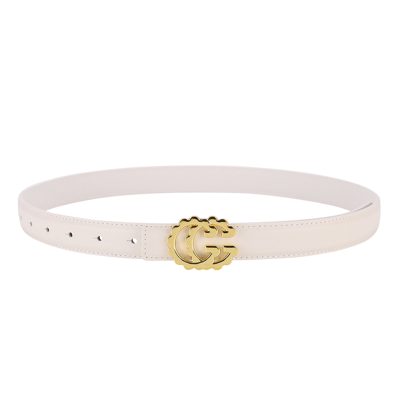 Ceinture femme Quitilla en cuir blanc avec boucle dorée double G stylisée